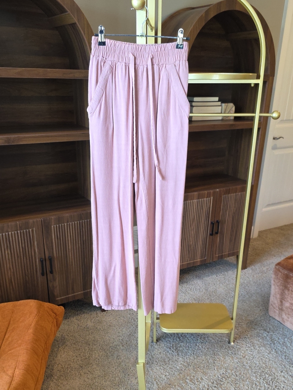 Relaxed Drawstring Knit Pants - Pink